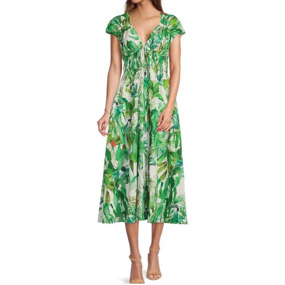 Antonio Melani Vitoria Pink Tropical Print Plunge V-Neck Cap Sleeve Maxi